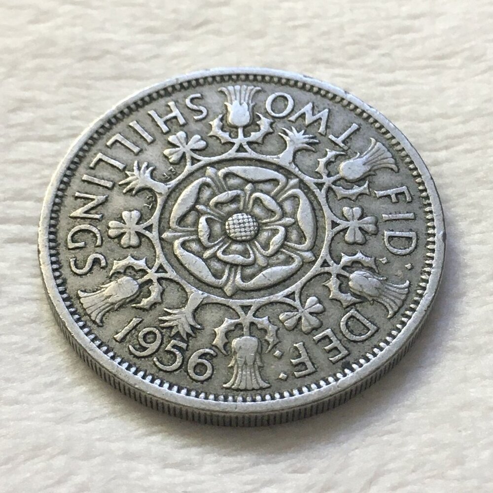 1956 Great Britain Two Shillings - Queen Elizabeth II Florin - Vintage UK Coin
